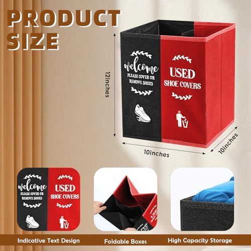 Shoe Cover Box Dispenser Foldable Storage Bin Holder, Black, Red - Image 2