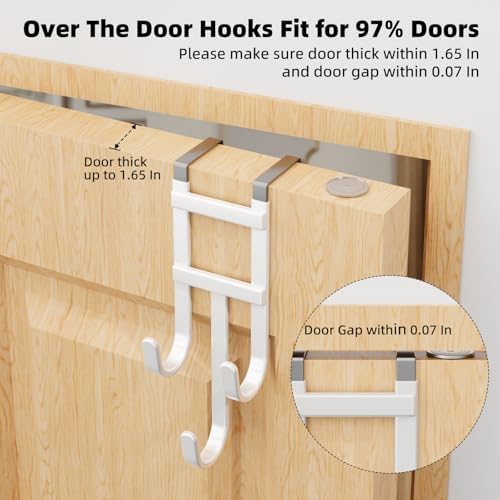 2 Packs Over-the-Door Hooks, Fits 1 1/2 Inch Interior Doors, No Installation Required, 100 Lb Heavy Duty with Rubber Anti-Scratch, Space-Saving Hangers for Bathroom, Bedroom, Kitchen, Office, White - Image 2