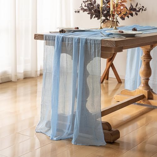 6Pcs Light Blue Cheesecloth Table Runner 120 Inches for Party Home Decor - Image 2