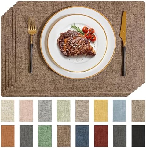 Romanstile Faux Leather Vinyl Placemats Set of 6, Brown by Romanstile