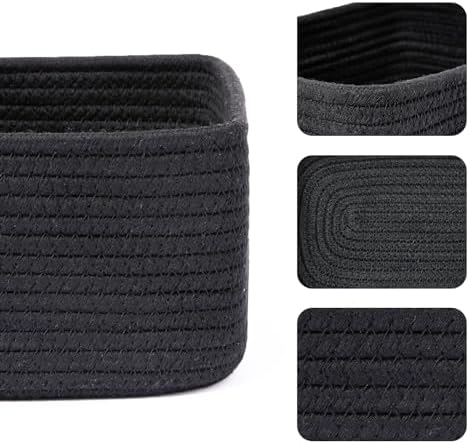 MiniArk Small Storage Baskets for Organizing | Closet Organizer Bins | Shelf Toy Basket | Woven Rope Baskets | Cube Decorative Box | Shallow Basket | 11.5x7.5x4.7” | 4 Packs Black - Image 2