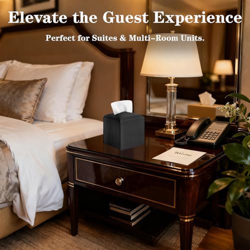 6-Pack Square Tissue Box Cover Holder, Black PU Leather Decorative Covers for Living Room, Bathroom, Office & Car - Image 4
