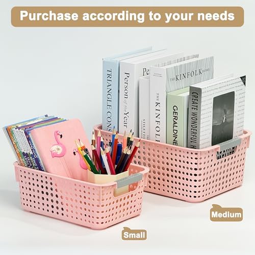 Soddeph 4-Pack Hollow Plastic Storage Baskets with Handles (Pink, Medium) - Image 6