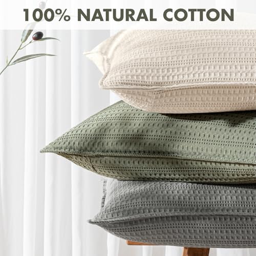 Decorative Waffle Euro Sham Pillow Covers 26x26 Olive Green 2 Pack - Image 3