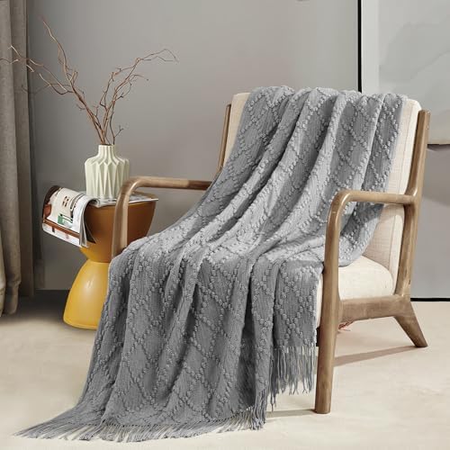 BOURINA Light Grey Throw Blanket 50 x70 Inch Jacquard Throw Knitted Blanket - Image 3