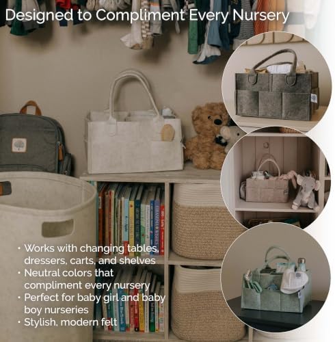 Parker Baby Co. Felt Diaper Caddy Organizer - Large, White - Image 3