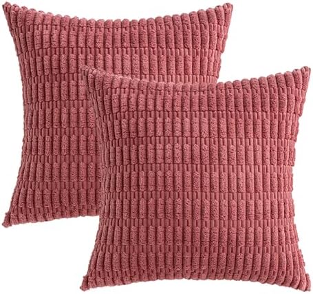 MIULEE Corduroy Decorative Throw Pillow Covers 20x20 Crimson Pack of 2 - Image 6