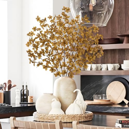 33.5" Long Artificial Fall Leaves Stems for Table Centerpieces, 5 Pcs Faux Fall Stems and Branches for Vase Filler, Falls Greenery Stems for Farmhouse Autumn Harvest Thanksgiving Decor, Deep Yellow - Image 7
