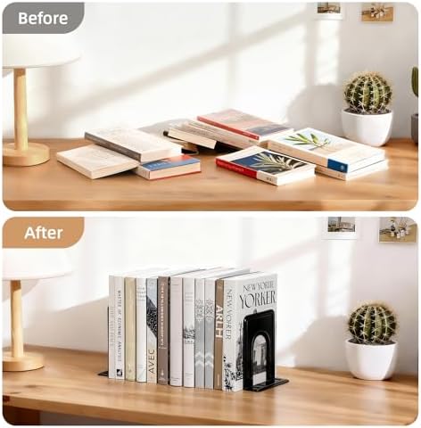 HappyHapi 3 Pairs Book Ends, Heavy Duty Bookends for Shelves, Black - Image 5