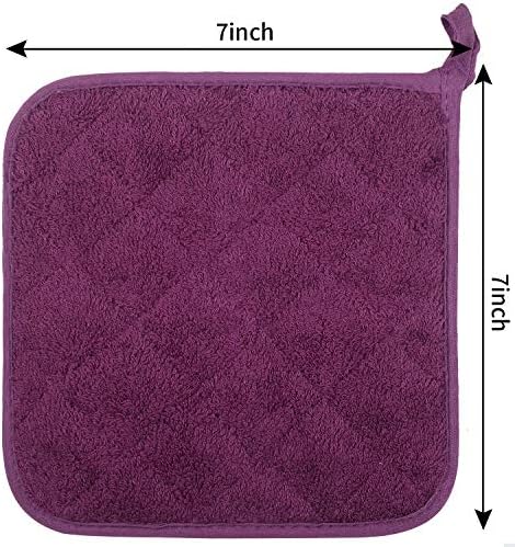 100% Cotton Kitchen Everyday Basic Terry Pot Holder Heat Resistant Coaster Potholder for Cooking and Baking Set of 5 Grape - Image 3