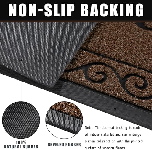 Yimobra Welcome Mats for Front Door 29.5x17, Heavy Duty Waterproof Outdoor Door Mat Outside Entrance, Non-Slip Low Profile Indoor Entryway Mat for Garage Patio, Coffee - Image 3