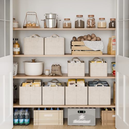 StorageWorks Fabric Storage Bins, Khaki and Beige Stripes, 2-Pack - Image 4