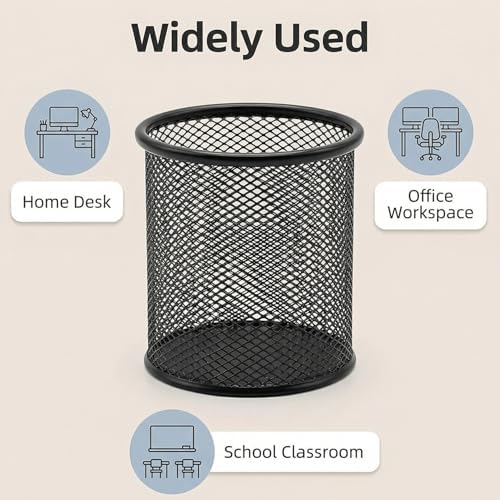 Pen Holder Pencil Holder Mesh Metal Pen Cup Holder Pencil Cup Holder for Desk Office Home Pen Organizer Black, 6 Pack - Image 5