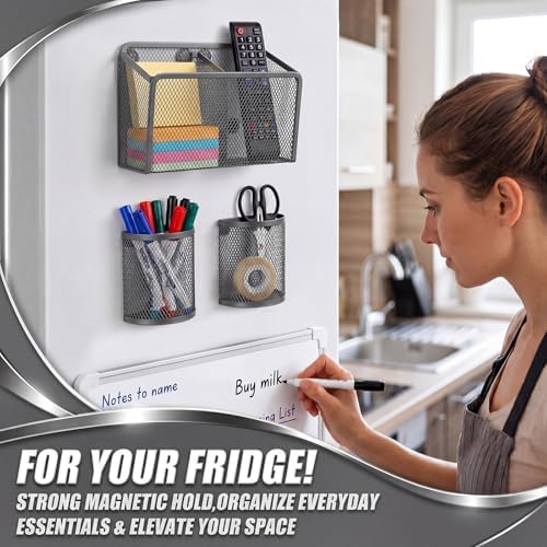 Marspark 3 Pcs Magnetic Locker Accessories Mesh Metal Pen Holder,Grey - Image 3