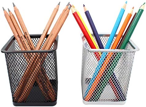 Gullor Square Desktop Pencil Holder, Office Supplies Desk Organizer Makeup Brush Holder, Set of 2, Black and Silver - Image 4