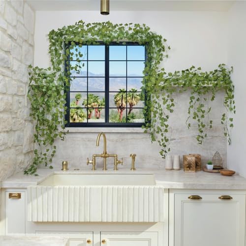 CQURE 36 Pack 252Ft Artificial Ivy Garland, Fake Vines Leaf Garland Green Leaves Fake Plants Hanging Vines Plant Greenery Garland for Bedroom Wedding Party Garden Wall Room Decor - Image 6