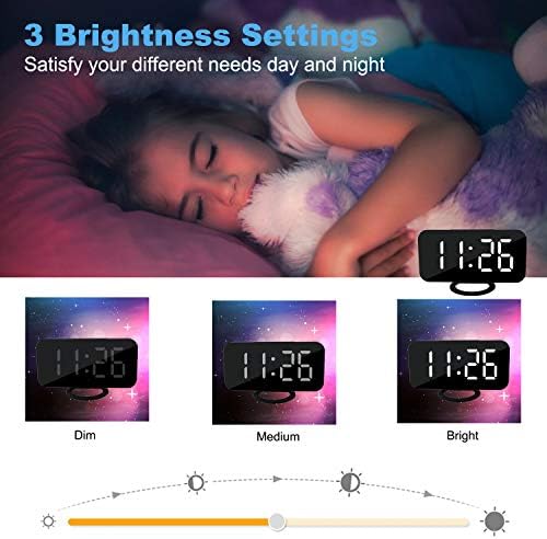 SZELAM Digital Clock Large Display, LED Alarm Electric Clocks Mirror Surface for Makeup with Diming Mode, 3 Levels Brightness, Dual USB Ports Modern Decoration for Home Bedroom Decor-Black - Image 3