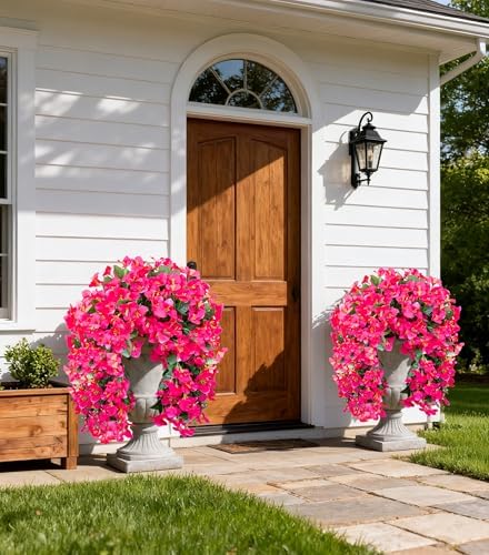 2 PCS Bougainvillea Artificial Hanging Flowers Plant for Outdoors, Hot Pink - Image 2