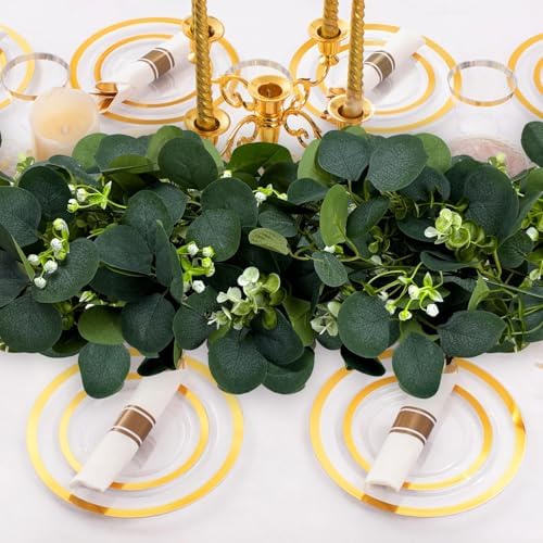 YIJXPOIN 4Pcs Eucalyptus Garland, 6FT Green Flower Garland Decor, Artificial Faux Eucalyptus Leaves Greenery Vines for Table Runner Wedding Bedroom Mantle Centerpieces Backdrop Decorations - Image 3