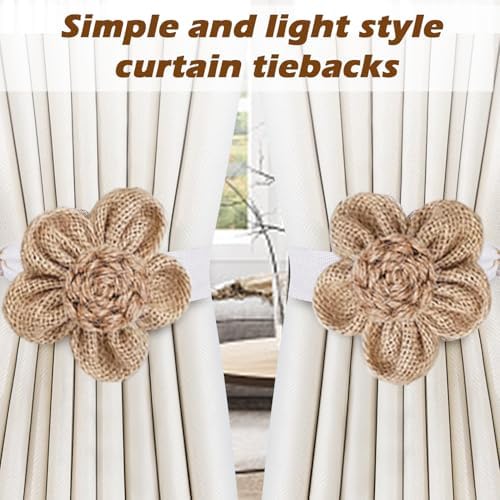 SRG Curtain Tiebacks for Curtains 4 Pack, Decorative Curtain Holdbacks for Drapes, Handmade Tie Backs No Drilling for Home Bedroom Window Decor – Sunflower Khaki - Image 3