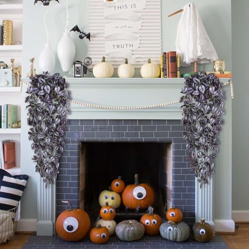 BLEUM CADE Fake Hanging Plants, 4pcs Artificial Hanging Plant, Faux Deep Purple Vines Hanging Plant for Wall Home Living Room Indoor Outdoor Halloween Decor (No Baskets) - Image 4