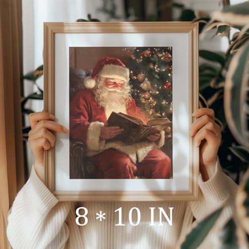 uniro Vintage Santa Claus Print Retro Neutral Christmas Claus Reading Wall Art Antique Xmas Aesthetic Poster for Room Decor Winter Moody Holiday Wall Decor for Bedroom, Living Room, Gallery, winter Room Decor, Holiday Decoration Gifts -8x10 Unframed - Image 3