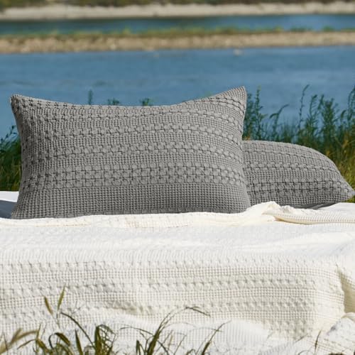PHF 100% Cotton Waffle Pillow Shams Standard Size, 2 Pack 20" x 30" Soft Skin-Friendly Pillowcases, No Filling, Aesthetic Woven and Breathable Waffle Weave Pillow Case Covers for Bed, Dark Grey - Image 6