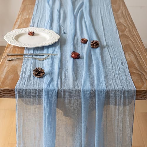 6Pcs Light Blue Cheesecloth Table Runner 120 Inches for Party Home Decor - Image 3