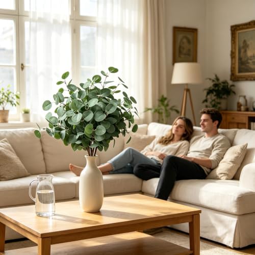 4pcs 24in Artificial Eucalyptus Stems with 9 Branches Realistic Silk Faux Eucalyptus Greenery for Vase Wedding Bouquet Table Centerpiece Home Party Decor Pet Safe Pollen Free Fake Greenery - Image 2