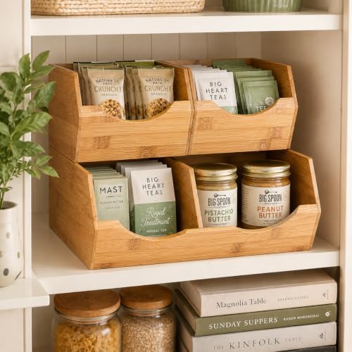 3 Piece Stackable Bamboo Pantry Storage Bins, Potato and Onion Storage, Fruit & Vegetable Container Baskets for Kitchen Countertop, Easy Front Access, Multipurpose organization - Image 7