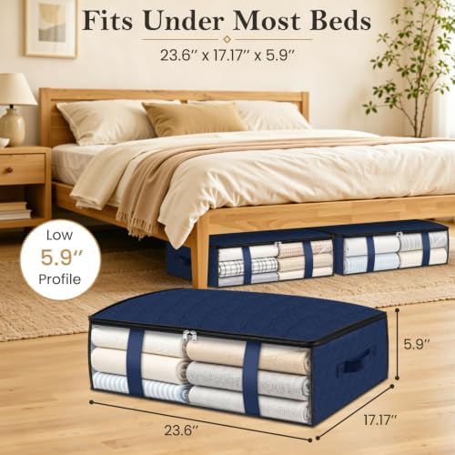 3 Pack Storage Bags, 40L Clothes Storage Containers, Storage Bins, Blue - Image 2