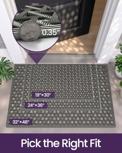 DEXI Front Door Mat Outside Entrance Rubber Floor Doormat, 19x30 Grey - Image 4