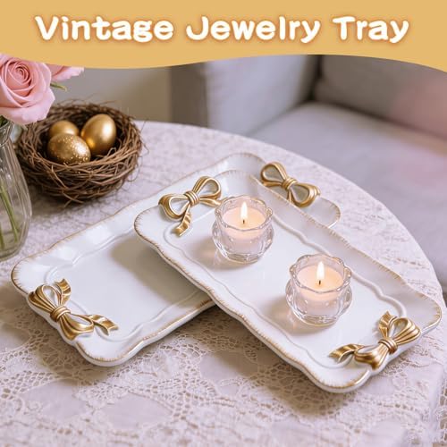Wowagoga 2 PCS Vintage Decorative Tray Jewelry Tray Storage Tray(White) - Image 3