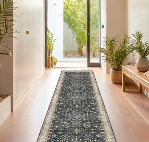 Black Washable 8ft Long Runners for Hallways, 2x8 Kitchen Runner Rug, Entryway Indoor Runner for Bathroom, Non Slip Boho Vintage Floor Décor for High Traffic Area by HazoHaus