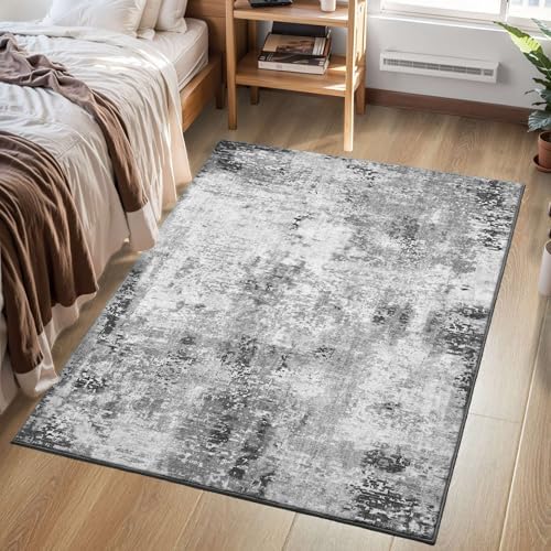 Entryway Rug 3x5 Grey Bedroom Area Rug Washable Non Slip Abstract Boho Rugs for Indoor Entry, Kitchen, Classroom, Bathroom, Kids Girls Room, Office, College Dorm Small Carpet - Image 3