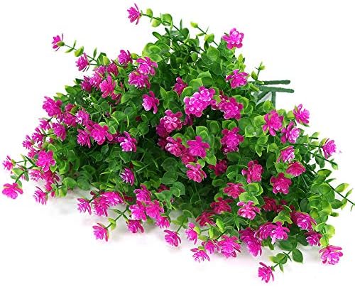 12 Bundles Outdoor Artificial Flowers UV Resistant Fake Boxwood Plants, Faux Greenery for Indoor Outside Hanging Plants Garden Porch Window Box Home Wedding Farmhouse Décor (Magenta) - Image 4