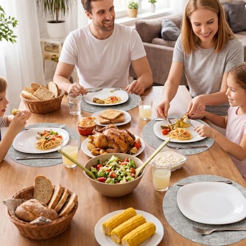 Romanstile Faux Leather Vinyl Round Placemats Set of 8, 13 Inch, Light Grey - Image 7