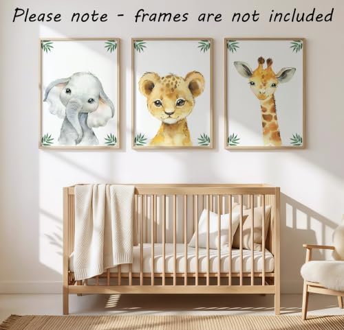 Baby Safari Animals for Girl or Boy Nursery Bedroom, Set of 3 Unframed Wall Art Prints, Jungle Leaves Posters, Nursery Decor Gift, Giraffe Elephant Lion (11x14) - Image 3