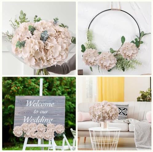 AVIVIHO 10pcs Beige Hydrangea Artificial Flowers Bulk Fake Flowers Hydrangea Silk Flowers with Stems for Western Boho Decor,Home,Wedding Party DIY Pampas Grass Florals Arrangement Decoration - Image 3