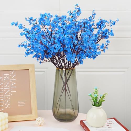 5 Pcs Fake Flowers, Real Touch Babys Breath Artificial Flowers, Blue - Image 2