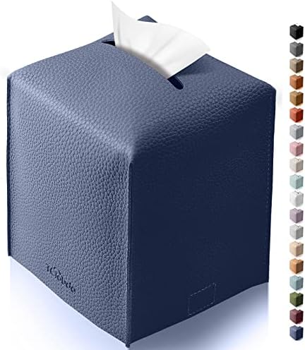 Tissue Box Cover for PU Leather, Modern Simple Solid Color Holder Square Tissue Bag, Ideal for Bathrooms,Office,Car,Outdoor Tent,Dining Table,5"X5"X5", Single Navy Blue by Tclouda