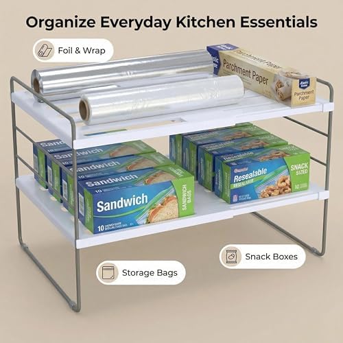 YAN & HIN 2 Pack Expandable Cabinet Organizer Shelf, 3-Tier Kitchen Cabinet Organizer for Tupperware & Food Container Storage, Adjustable Pantry Shelf Organizer for Bottles, Lids & Countertop - Image 4