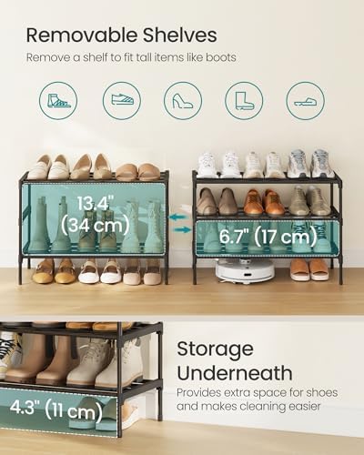 SONGMICS Shoe Rack, 3-Tier Stackable Metal Shoe Organizer, 24.5" Wide - Image 5