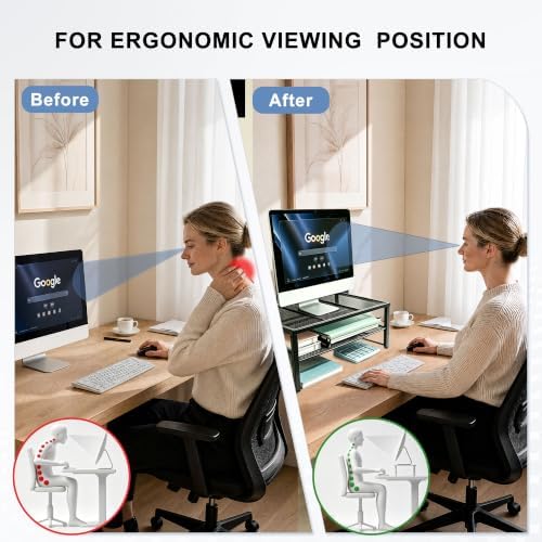 COSYAWN Metal Monitor Stand Riser, 2-Tier Desk Organizer for Laptop, 2 Pack - Image 5