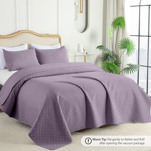 FLYMME Quilts Queen Size,Lightweight Grayish Purple Bedspreads,Basket Weave Pattern,Ultra Soft Microfiber Bed Coverlet 3 Pieces for All-Seasons (1 Quilt,2 Shams) - Image 2