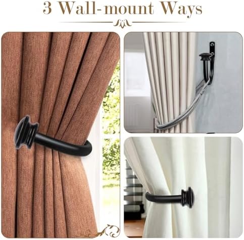 TONIAL Curtain Holdbacks, Small Cap Finials, Black(1 Pair/2 Pack), Small - Image 4