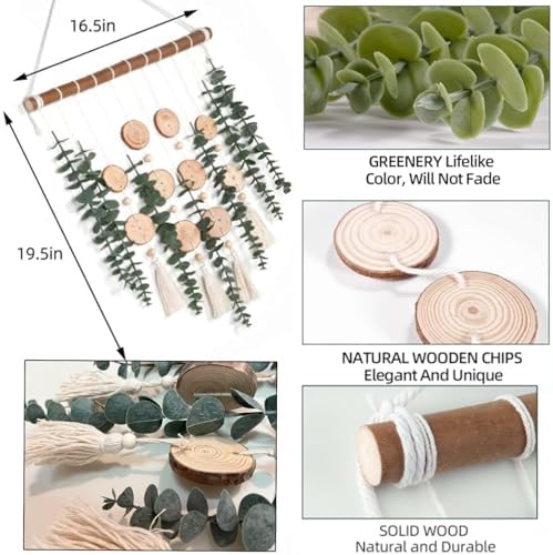 St. Patrick's Day Greenery Wall Hanging - Boho Artificial Eucalyptus & 16.5" Wooden Stick for Farmhouse Rustic Living Room Decor - Image 6