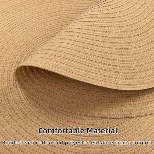 SHACOS 15 inch Round Braided Placemats Set of 6 Cotton Polyester Heat Resistant Round Table Mats Washable Place Mats for Dinner Party Table Decoration (Camel, 6) - Image 2