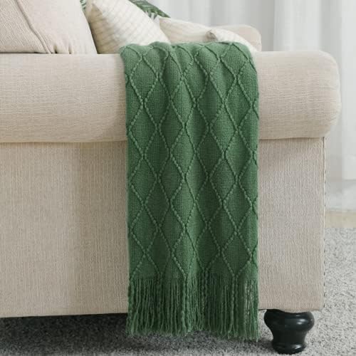 BOURINA Green Throw Blanket 50x60 Inch Boho Knitted Soft Throw Sofa Blanket - Image 5
