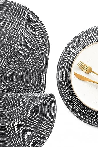 Floroom 15 Inch Round Braided Placemats Set of 4, Washable Heat Resistant Cotton Polyester Circle Place Mats for Kitchen Dining Table - Mist Grey - Image 2
